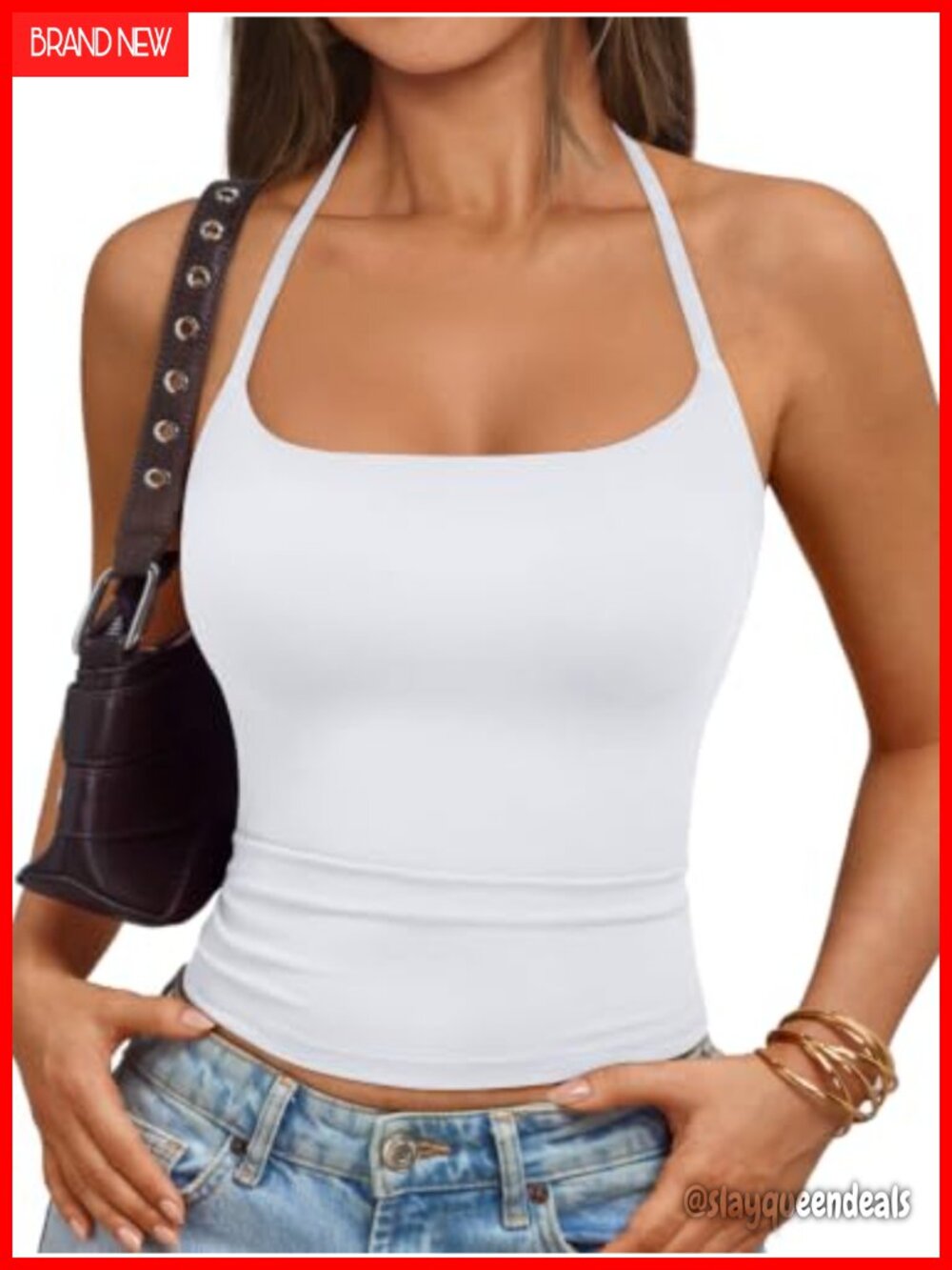 Double Lined Self Tie Backless Halter Top Sleeveless Scoop Neck